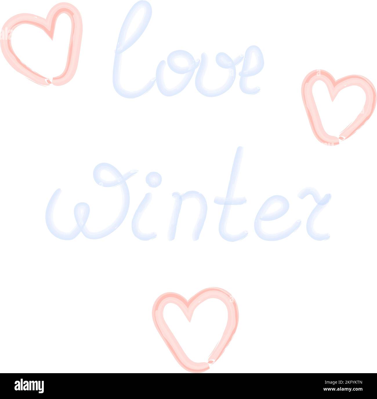 Love Winter. Hand drawn Lettering with watercolor strokes and heart shaped figures in trendy hues. Isolate. EPS. Calligraphic design for print, sticker, cards, shirt, banner, poster, price tag, label Stock Vector