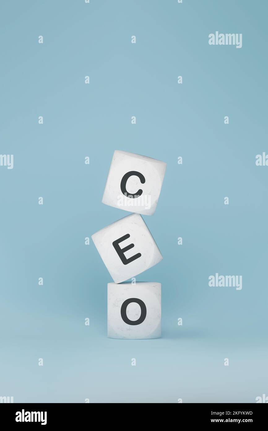 Marble tiles with CEO abbreviation stacked in blue background, 3d ...