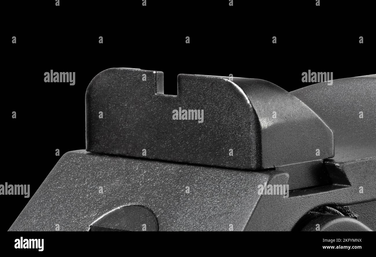 Handgun rear sight that is on a black background Stock Photo Alamy
