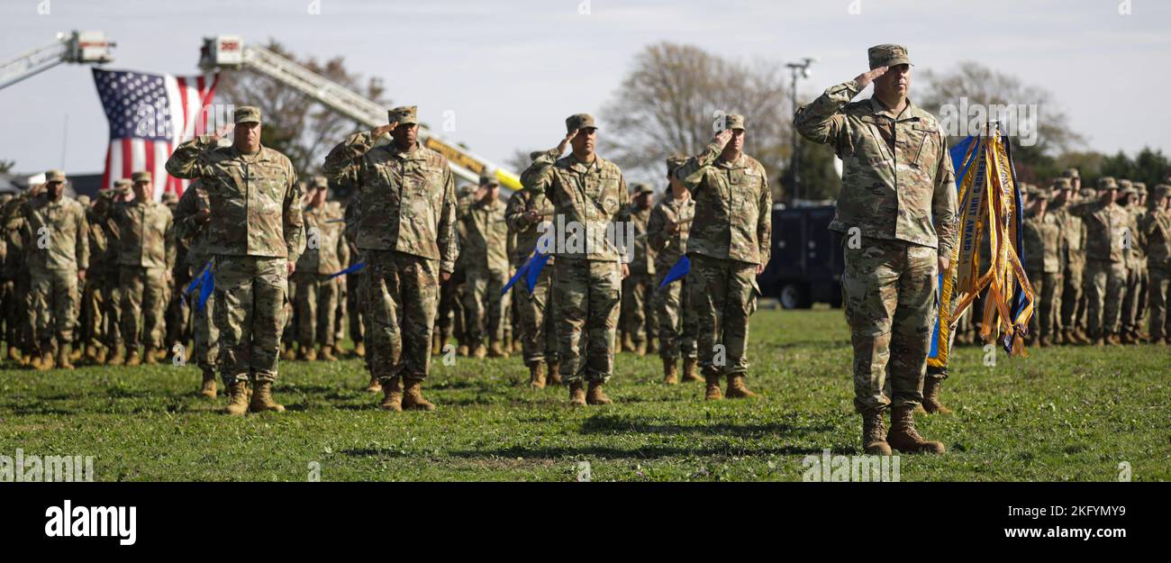New Jersey National Guard Soldiers and Airmen render honors during the