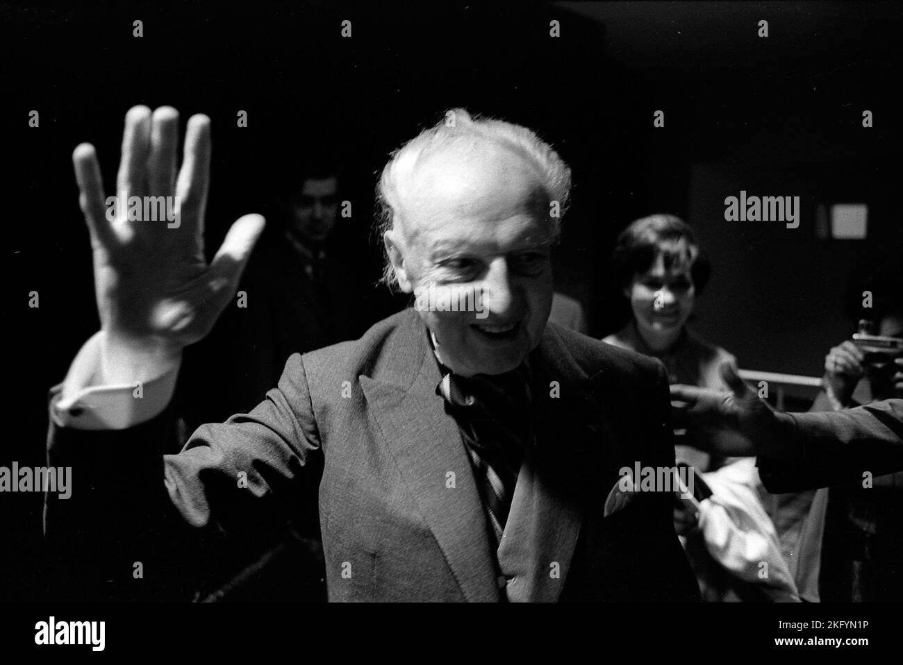 Leopold Stokowski, British orchestra conductor, after a performance at the Carnegie Hall with the American Symphony Orchestra, New York City, 1970 Stock Photo
