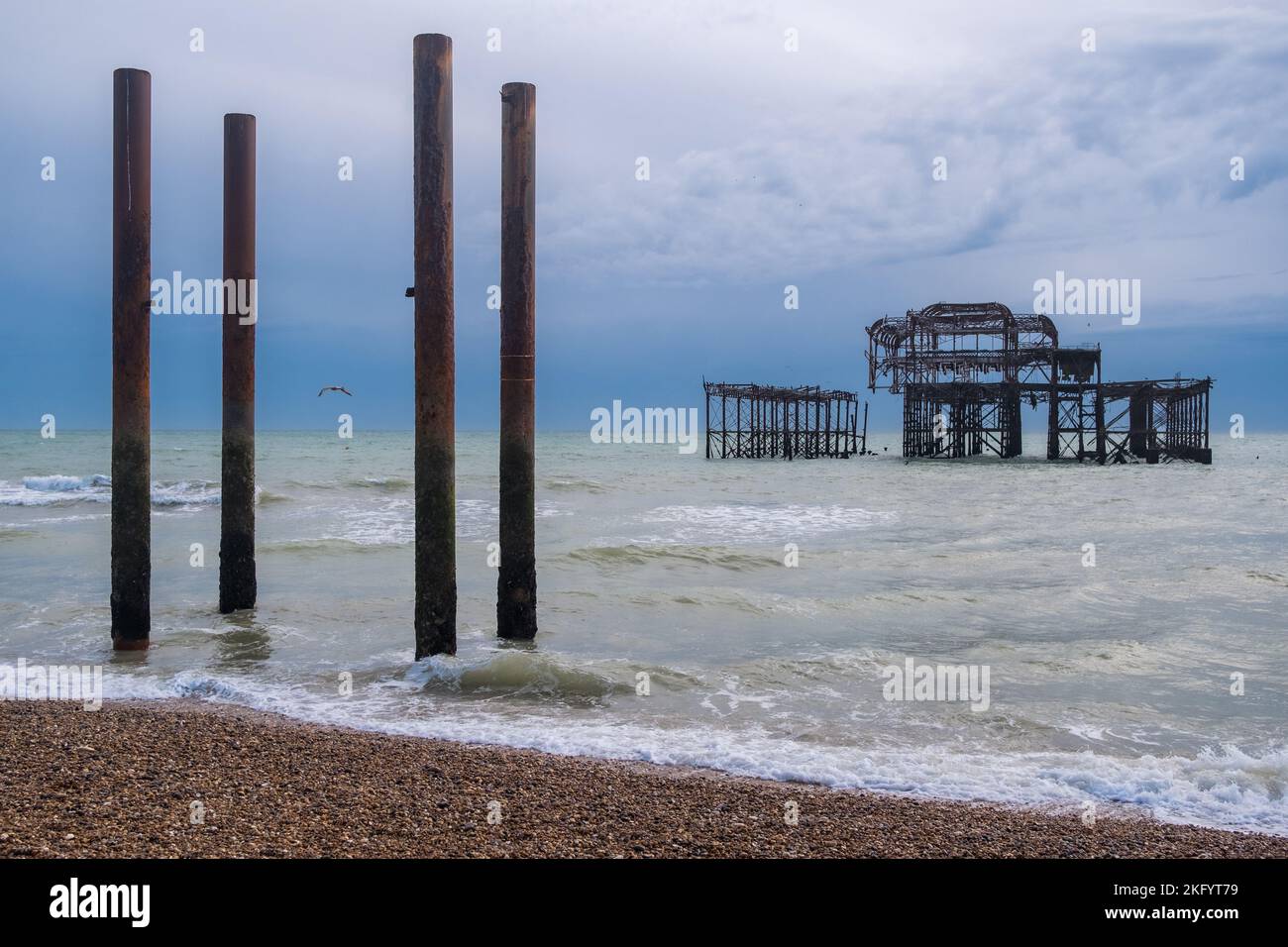 The remains of West Pier in Brighton, which burnt down in 2003 Stock