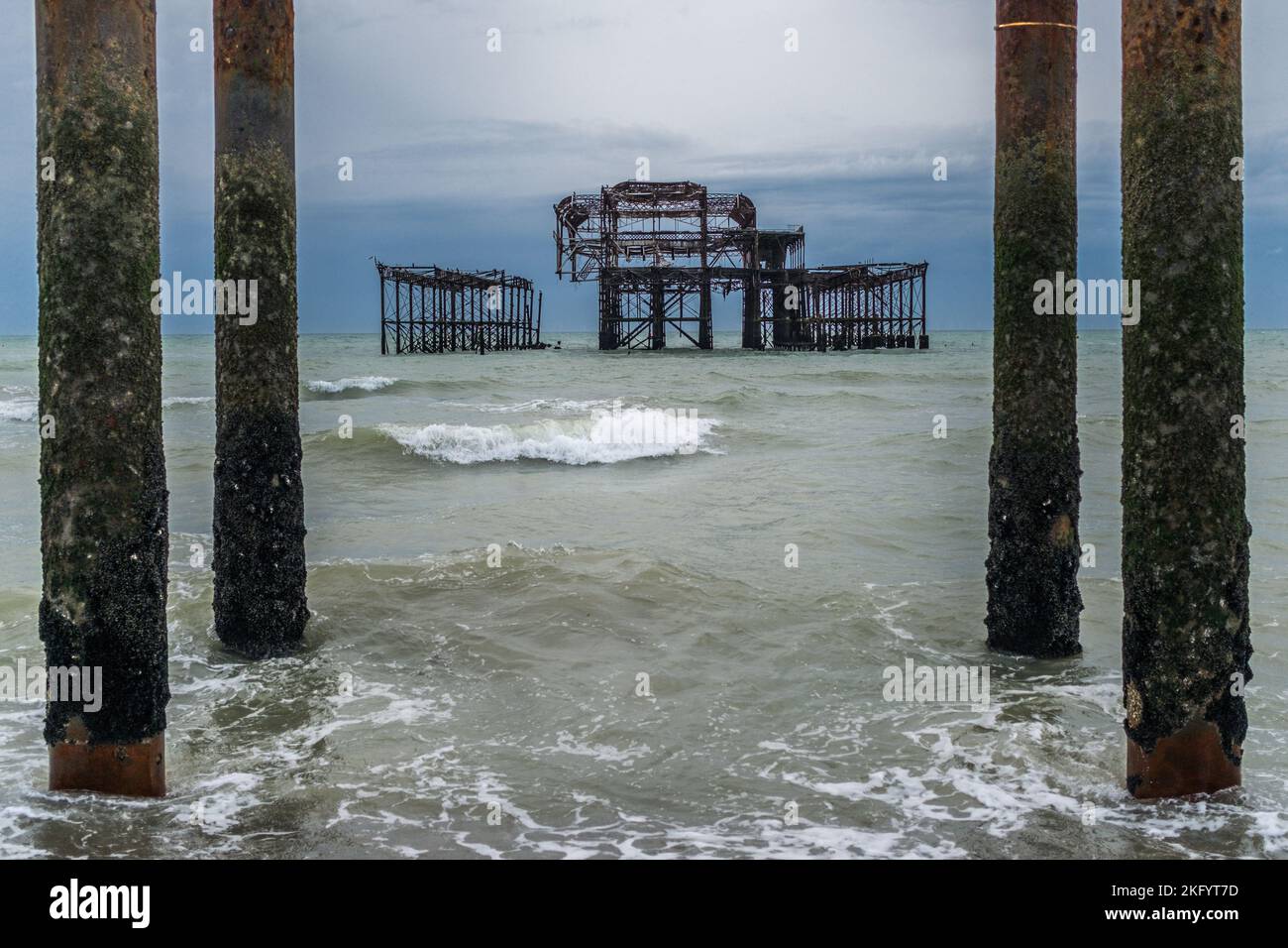 The remains of West Pier in Brighton, which burnt down in 2003 Stock