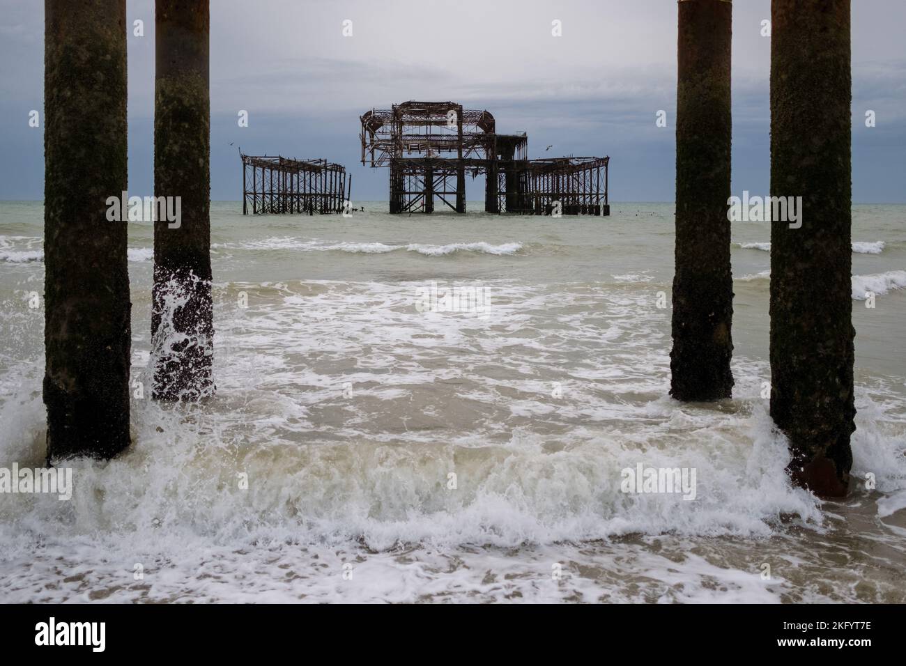 The remains of West Pier in Brighton, which burnt down in 2003 Stock