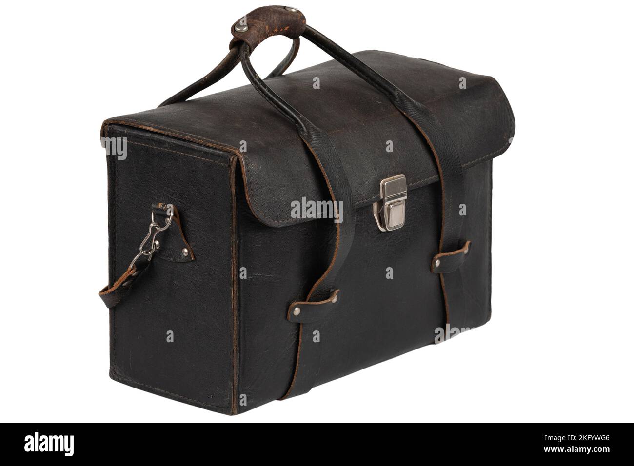 Antique retro leather camera bag vintage style isolated on white