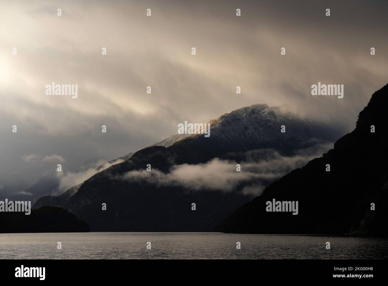 Dark fjord covered white fog hi-res stock photography and images - Alamy