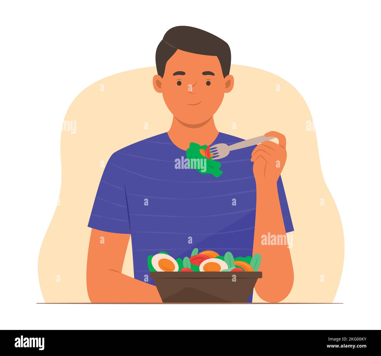Vegetarian Man Enjoy Eating Salad for Good Health Stock Vector Image