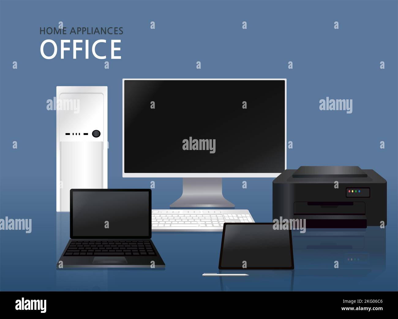 home appliances, devices vector illustration office hardwares and