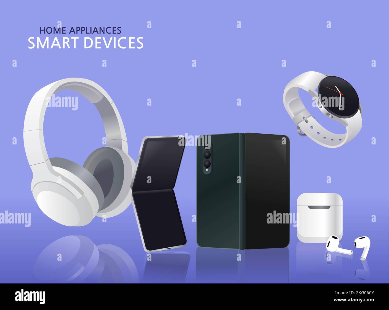 home appliances, devices vector illustration smart devices, phone, headset, bluetooth earphones Stock Photo