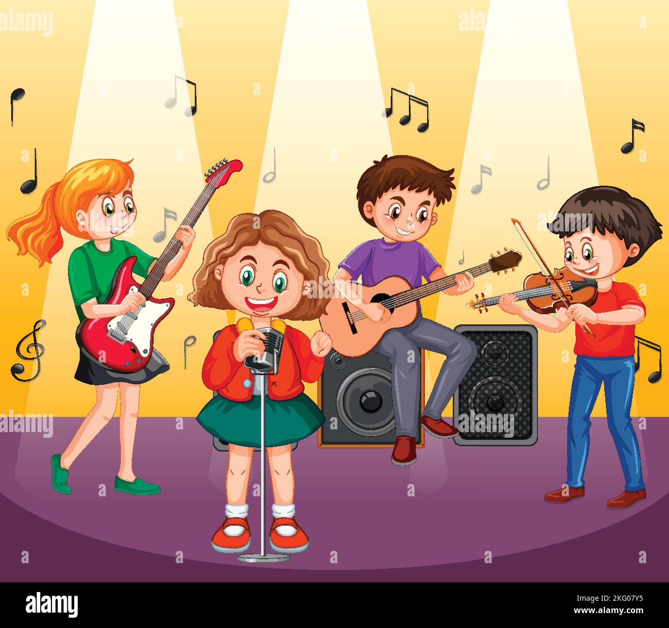 Kids playing musical instrument vector illustration Stock Vector Image ...
