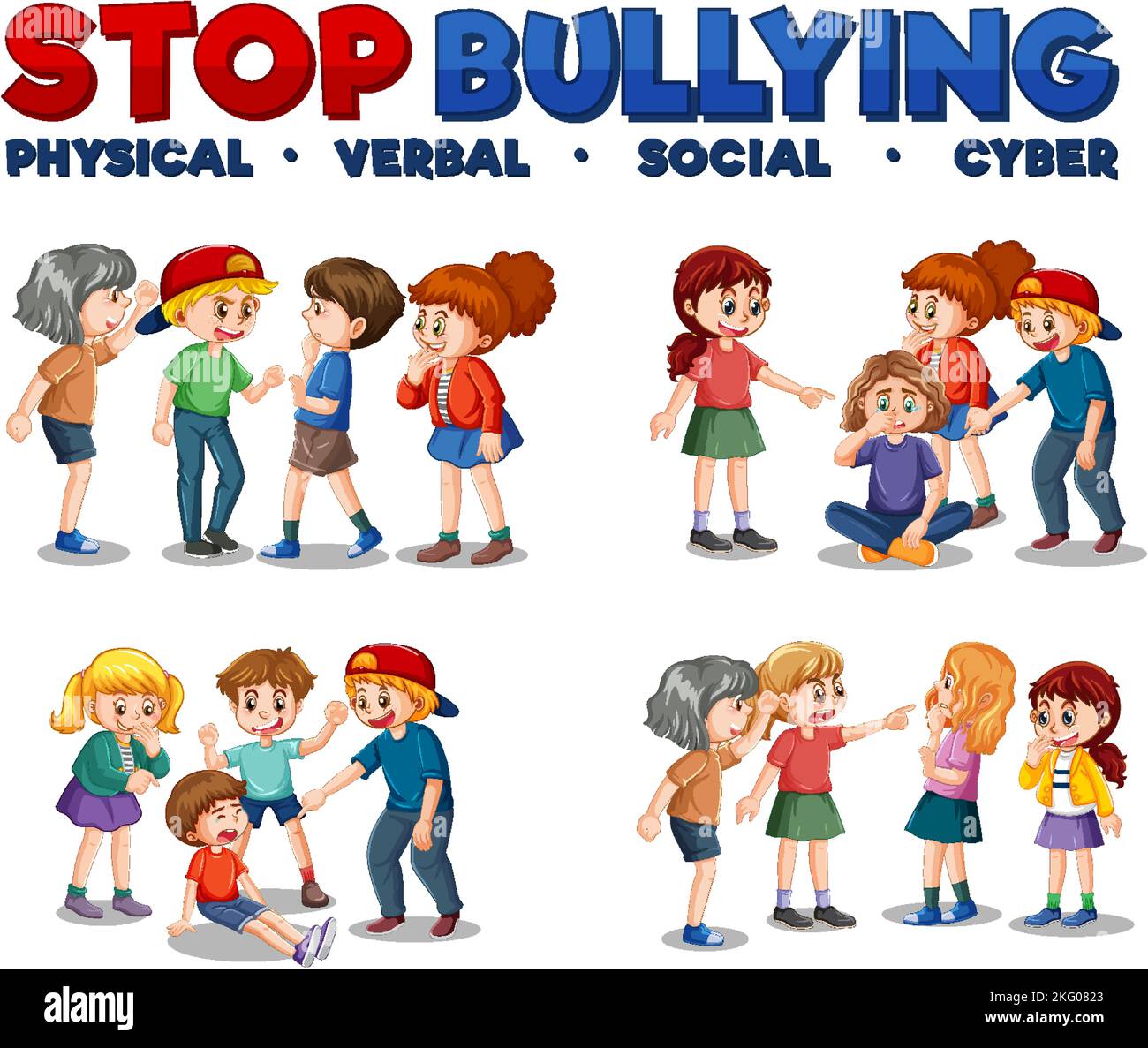 Bullying kids cartoon characters set illustration Stock Vector Image ...
