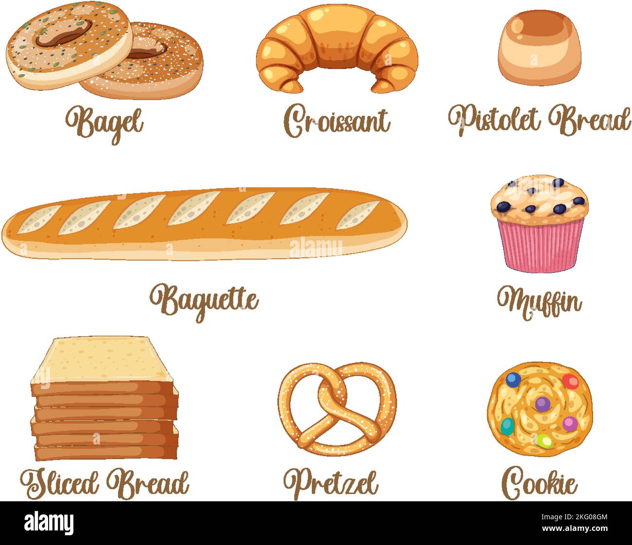 Set of bread and pastry bakery products illustration Stock Vector Image