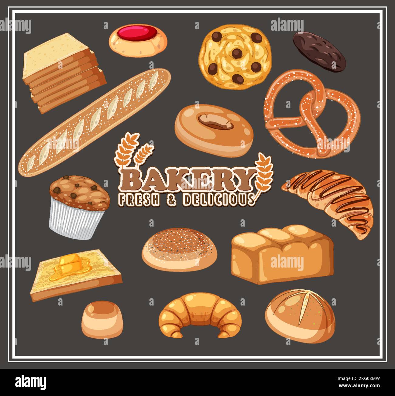 Set of bread and pastry bakery products illustration Stock Vector Image ...