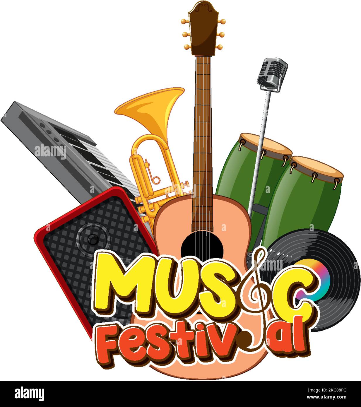 Musical Instrument Text Design Music Festival text with musical instruments illustration Stock Vector ...