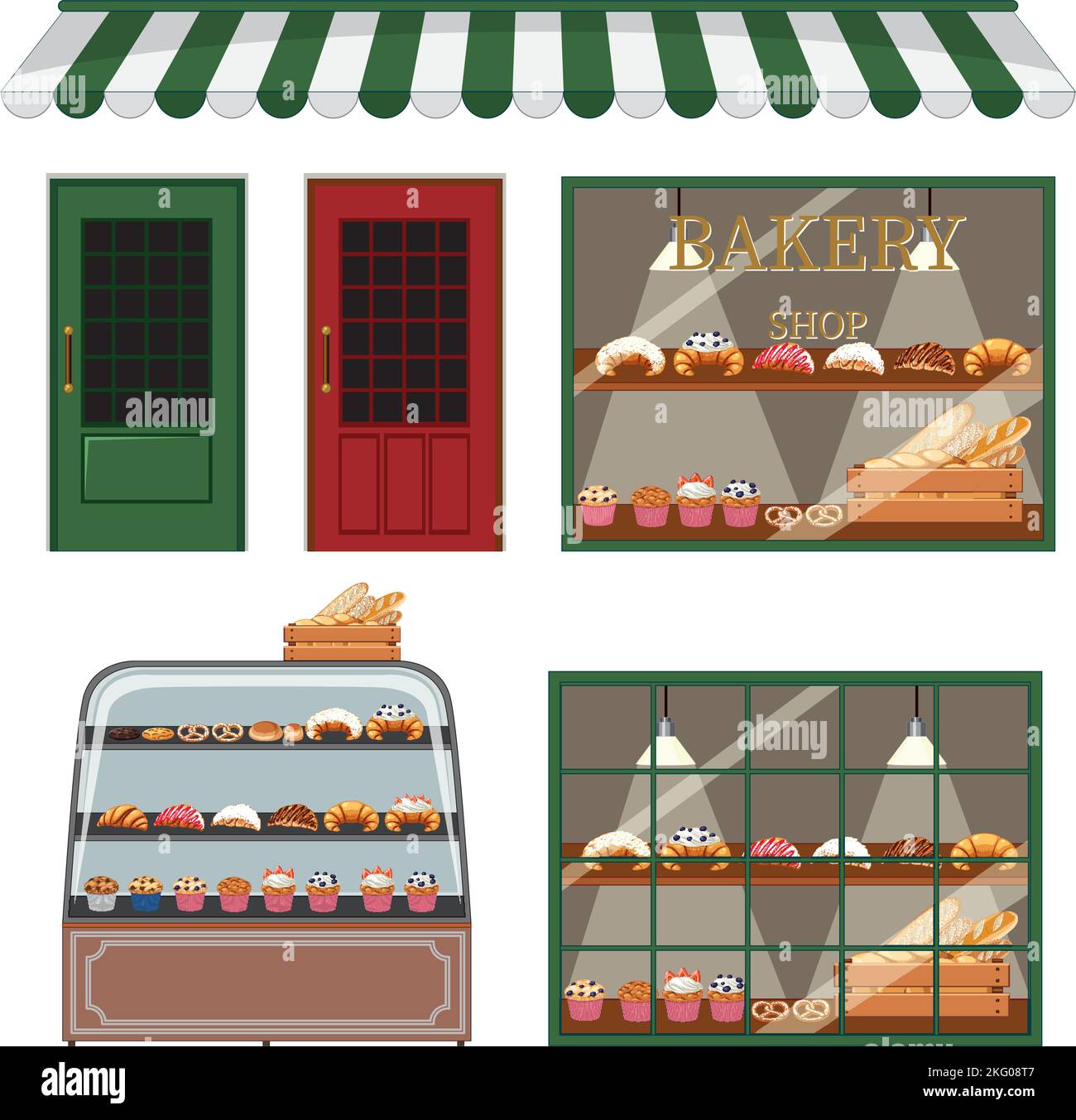 Set of bakery shop element window illustration Stock Vector Image & Art