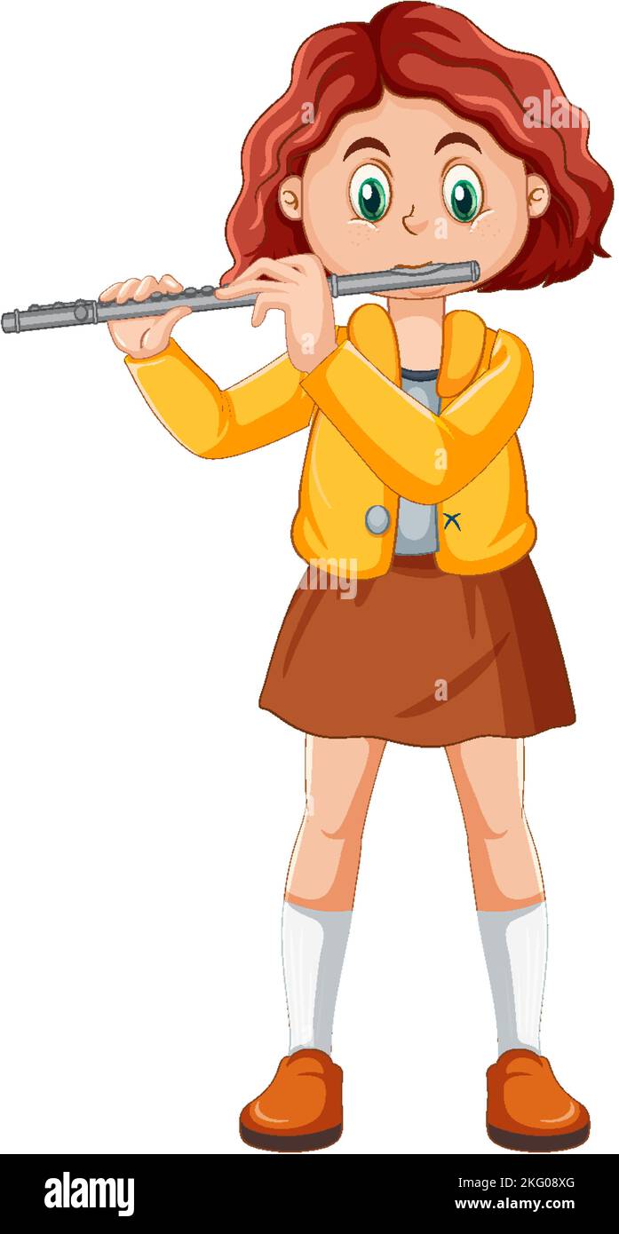 Girl playing flute vector illustration Stock Vector Image & Art Alamy