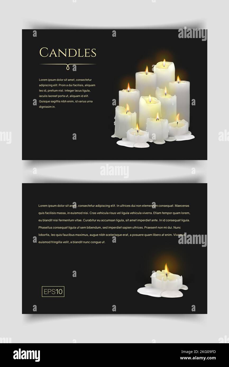 Banner with realistic burning white candles on a black background Stock ...