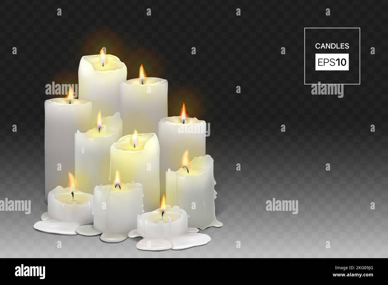 Set of burning white candles on a black background Stock Vector Image ...