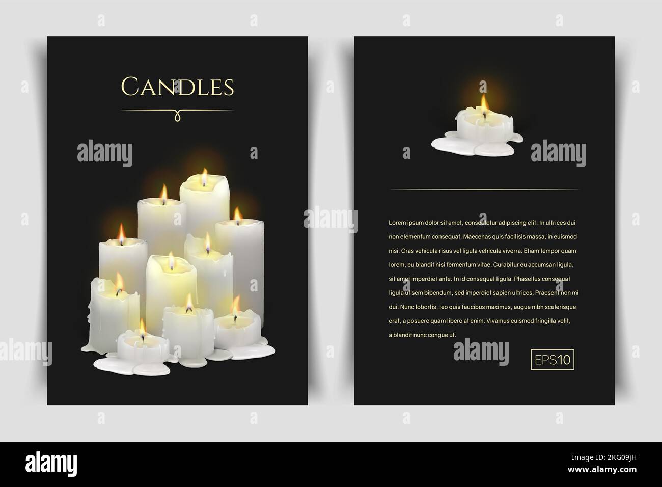 Banner with realistic burning white candles on a black background Stock ...