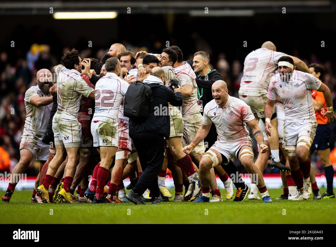 Nodar Cheishvili of Georgia celebrates at the final whistle during the ...