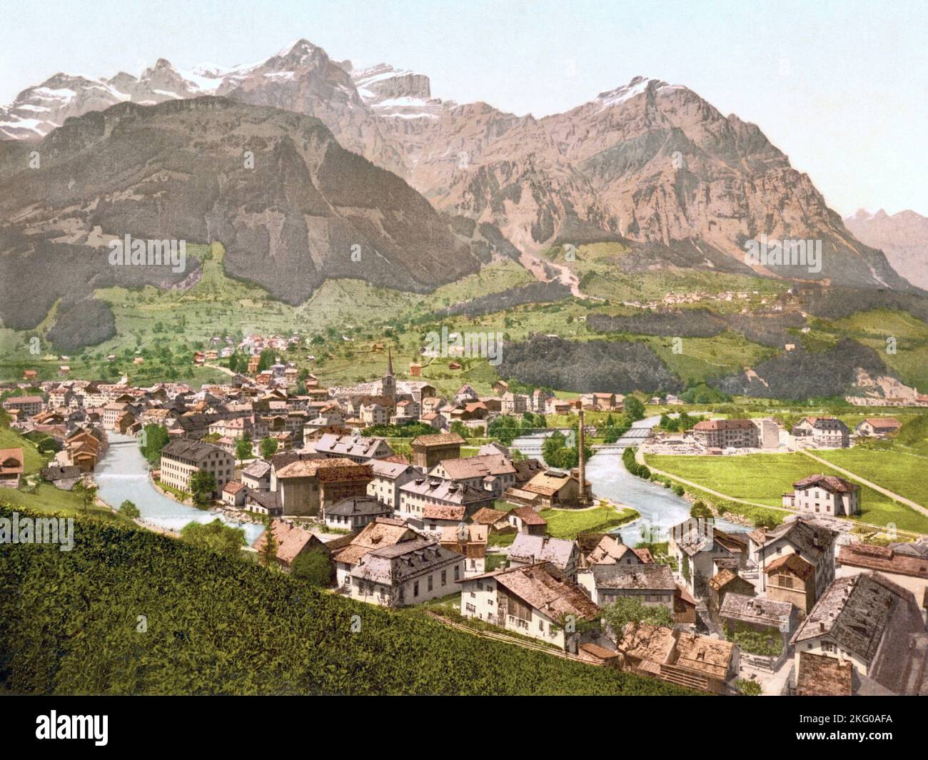 Schwanden, Glarus, Switzerland 1890. Stock Photo