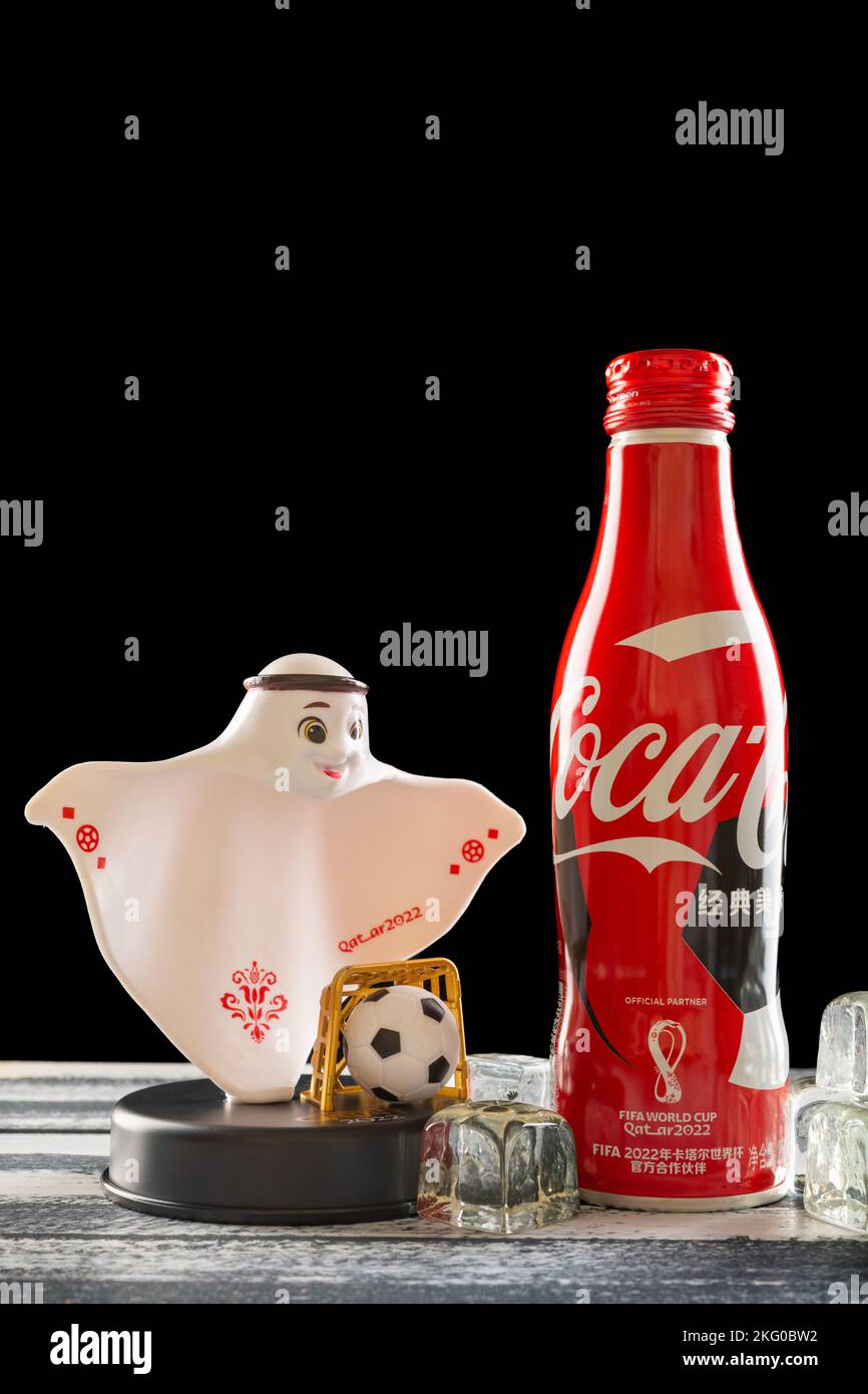 ZHONGSHAN ChinaNovember 17,2022Legend the Bigfoot and bottle of Coca