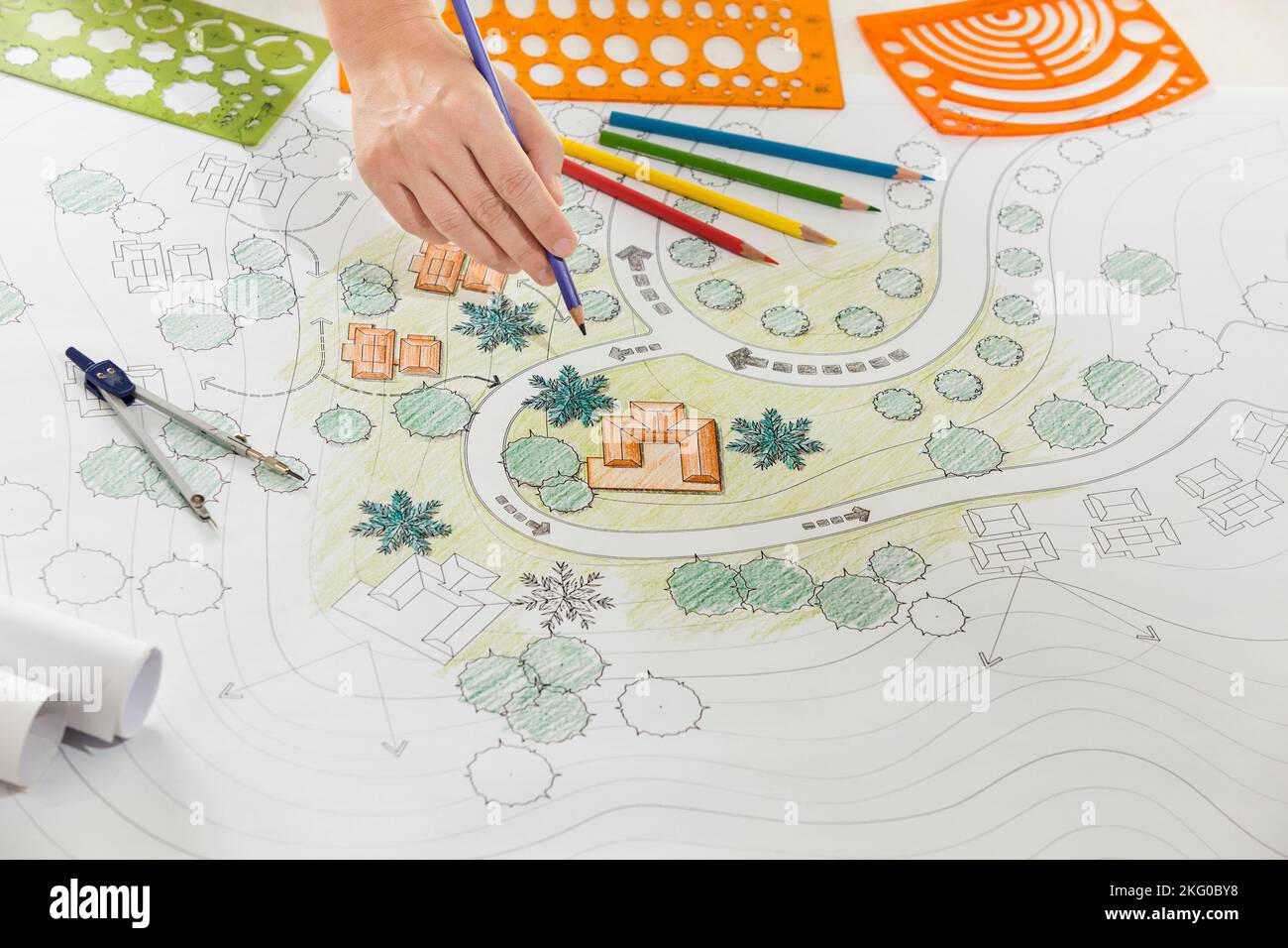 Landscape Designs Blueprints For Resort. Stock Photo
