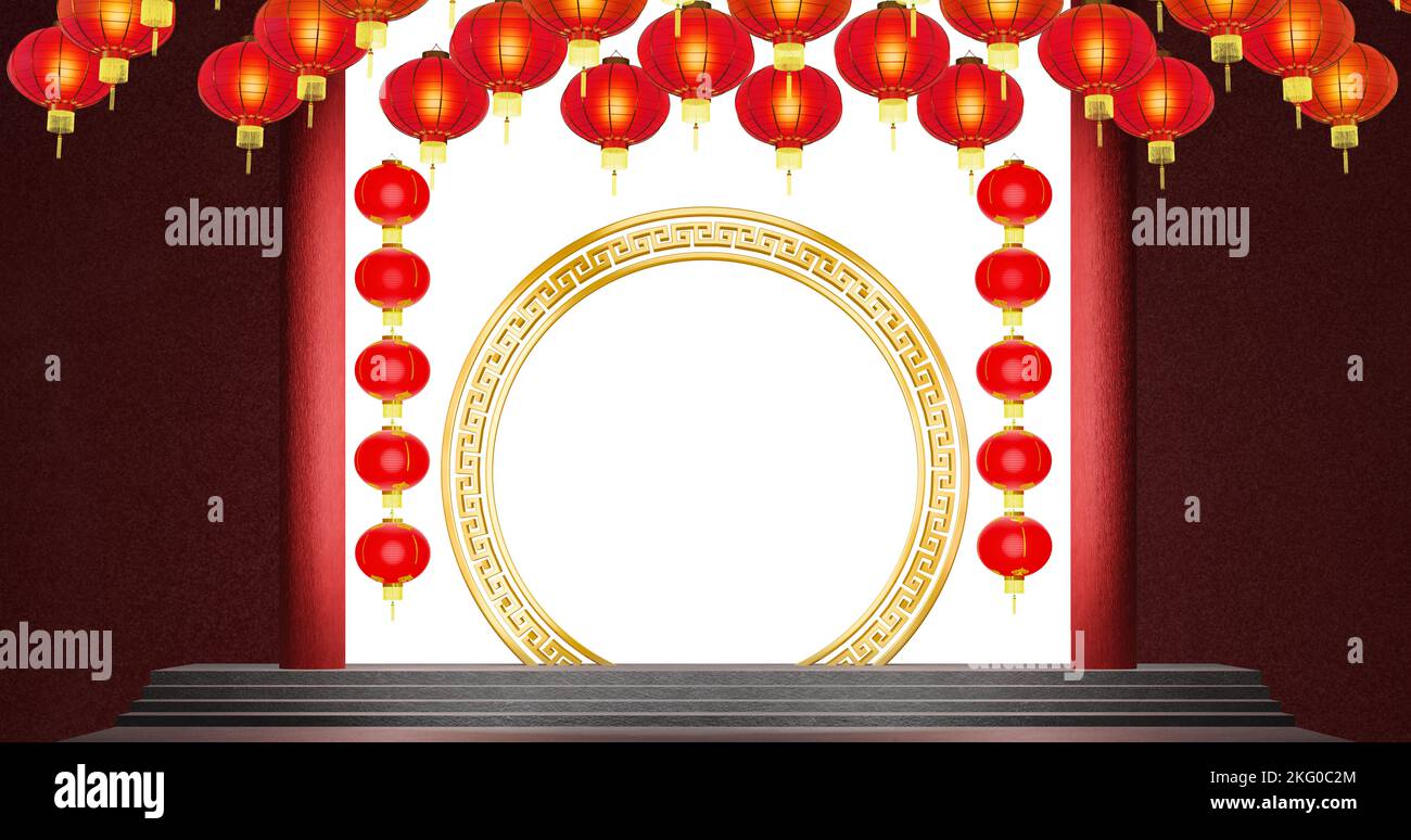 Lanterns in Chinese new year day festival. 3D Rendering. Stock Photo
