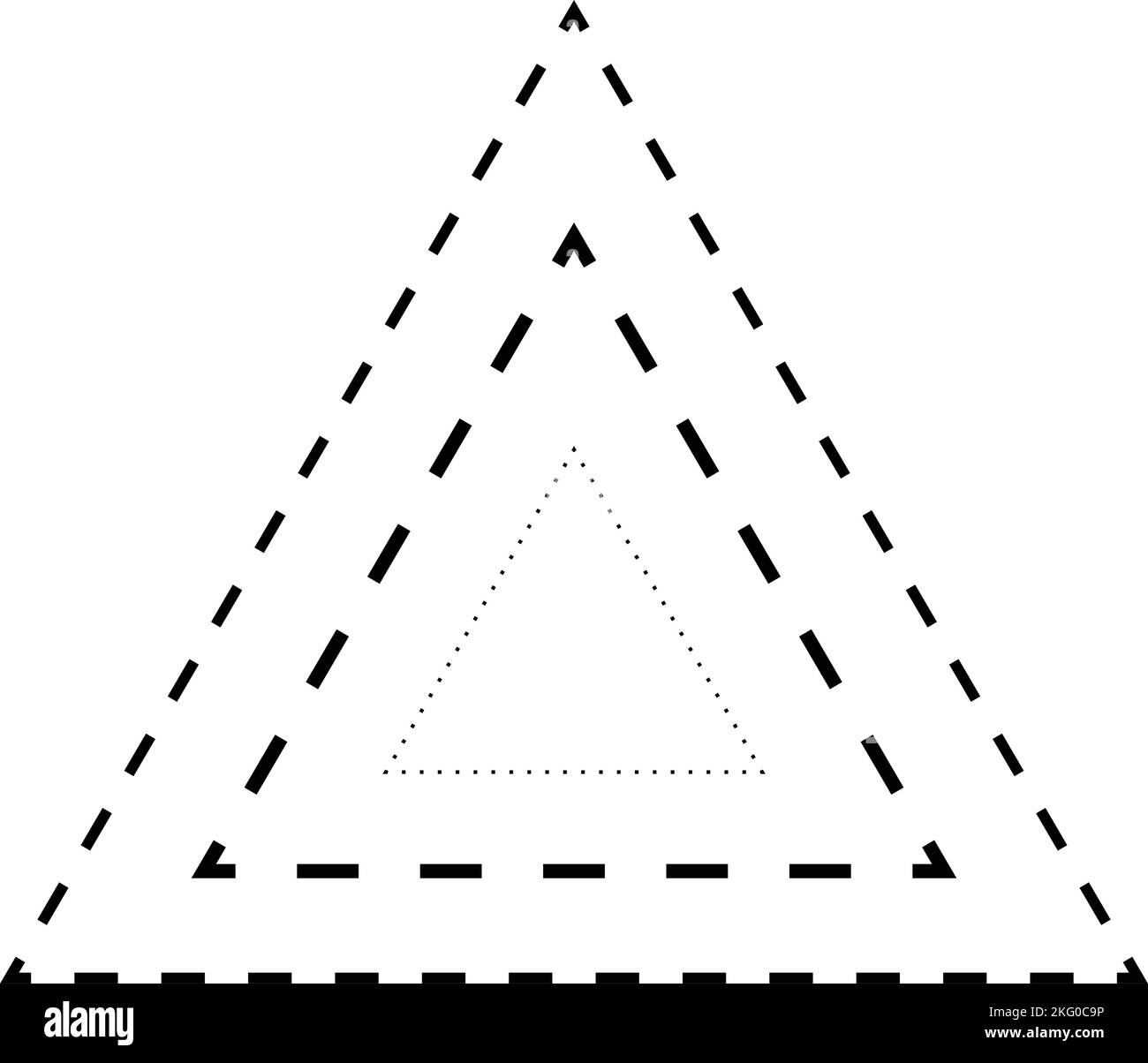 Tracing triangle shape broken line element for preschool, kindergarten