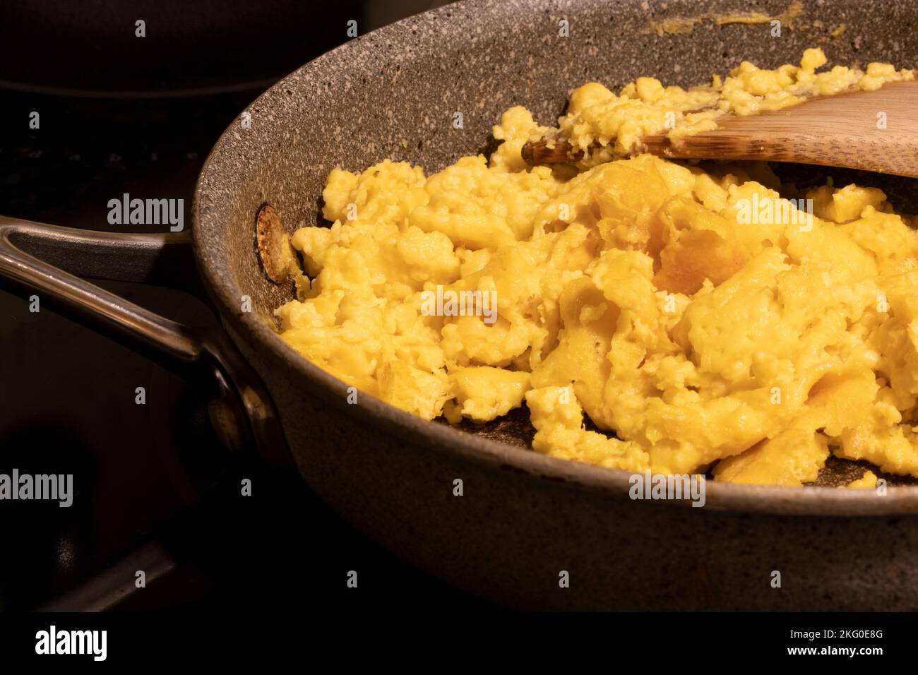 Closeup of scrambled eggs made with plantbased egg scramble mixture