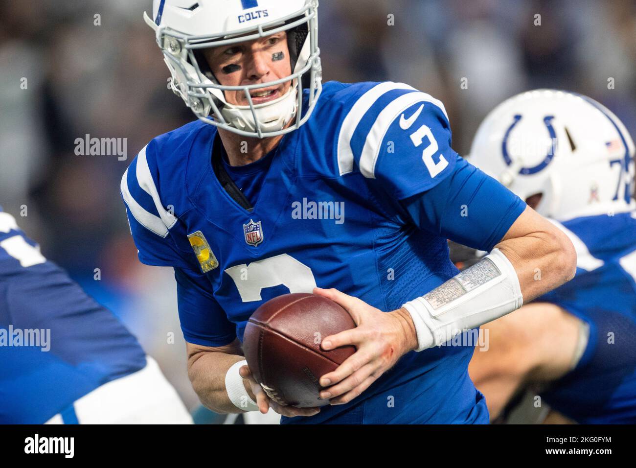 Indianapolis, Indiana, USA. 20th Nov, 2022. Indianapolis Colts quarterback Matt Ryan (2) pivots with the ball during NFL game against the Philadelphia Eagles in Indianapolis, Indiana. John Mersits/CSM/Alamy Live News Stock Photo