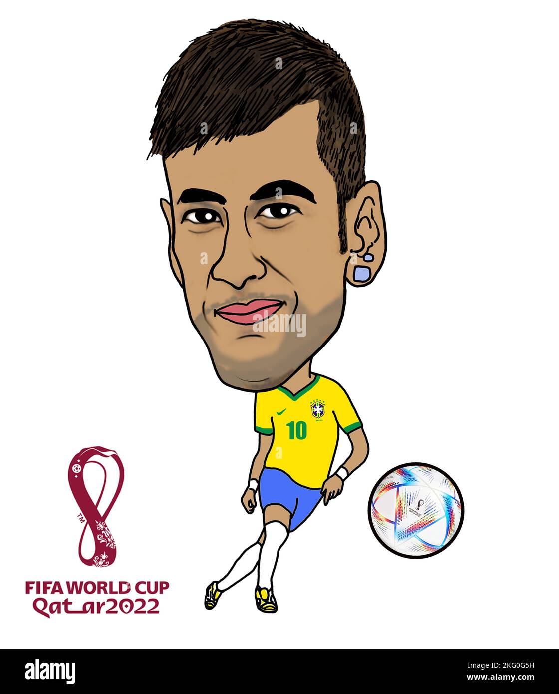 SHANGHAI, CHINA - NOVEMBER 21, 2022 - Qatar 2022 FIFA World Cup star comic: Neymar (Brasil), drawn on November 21, 2022 in Shanghai, China. Stock Photo