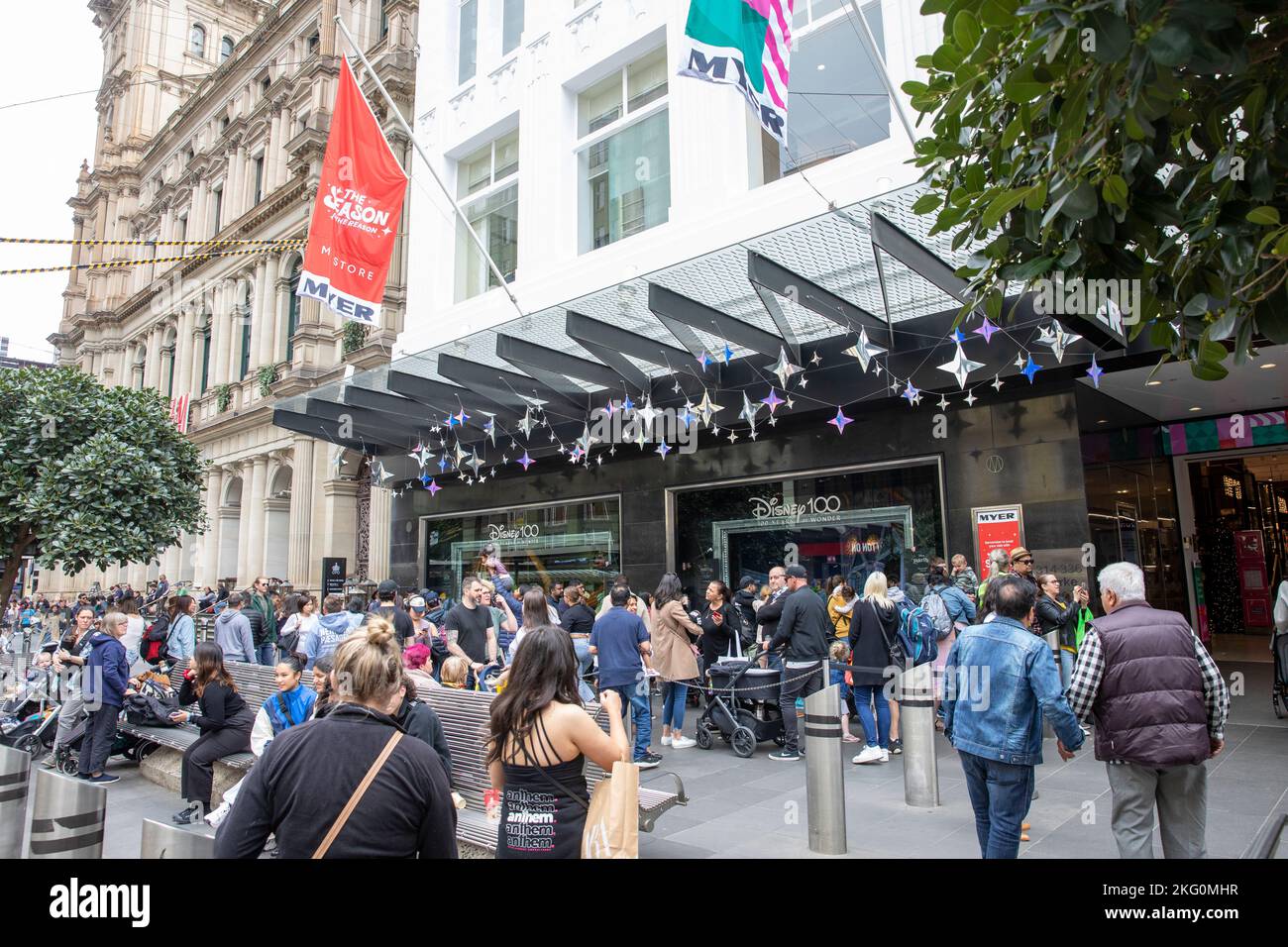 Myer department store Melbourne Victoria, people queue to view the