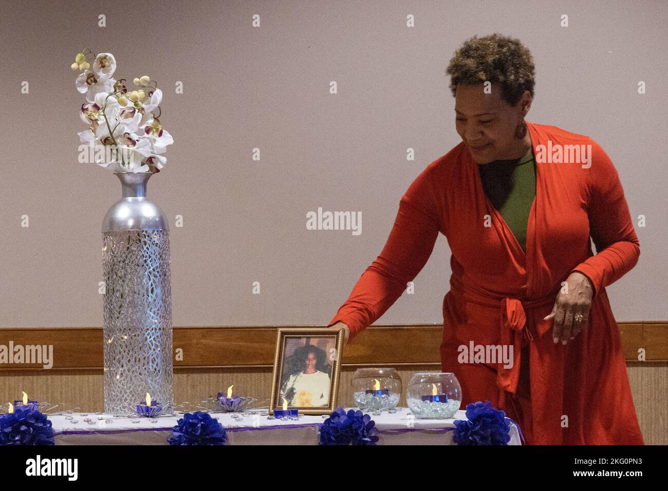 Wanda Bostick, family advocacy program (FAP) clinician, Marine Corps Community Services, speaks