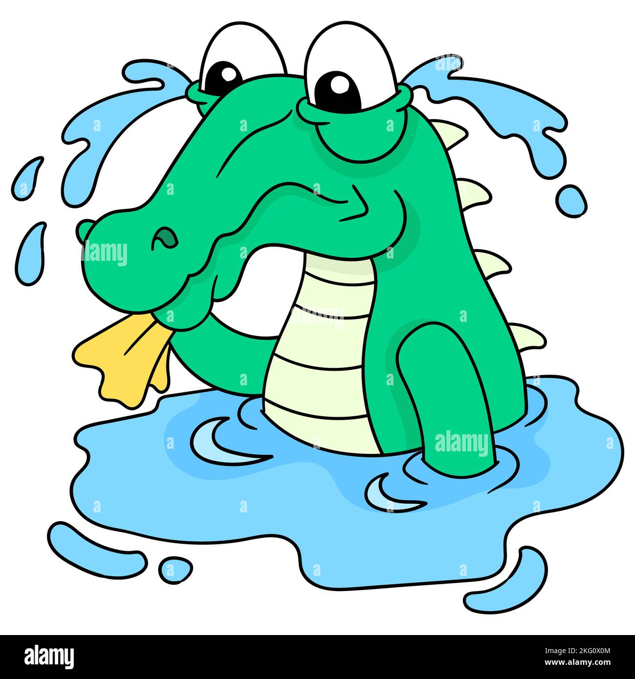 A vector illustration of a crying crocodile cartoon character isolated on white background Stock Vector