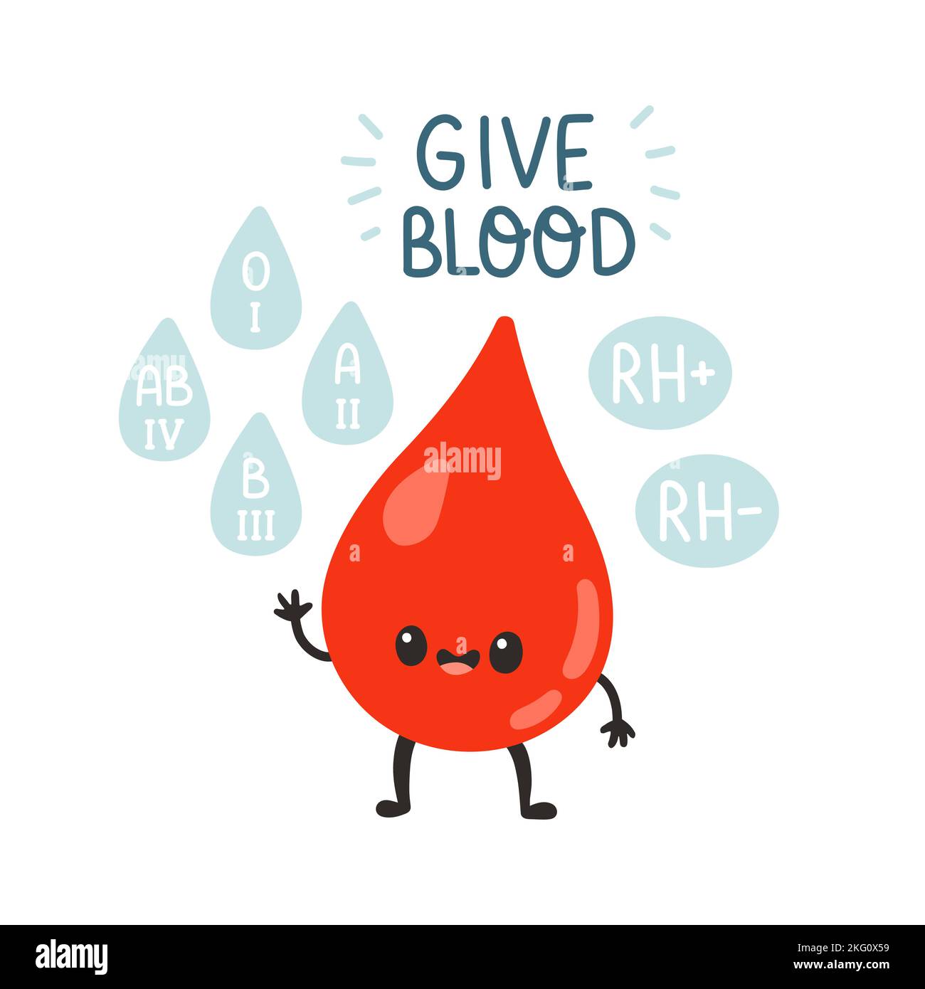 Blood donor, cute blood drop and lettering. Hand drawn Vector illustrations. Donate Blood, Health Care Concept Stock Vector