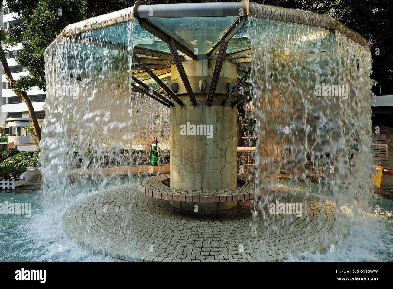 Exterior architecture and design at The mushroom water fountain at Hong Kong park Admiralty