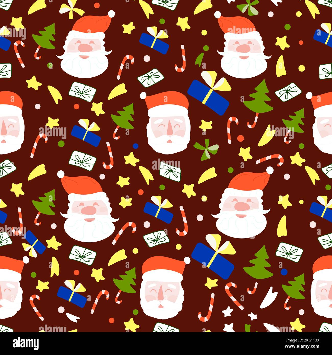 Christmas seamless pattern with mask Santa Claus Stock Vector
