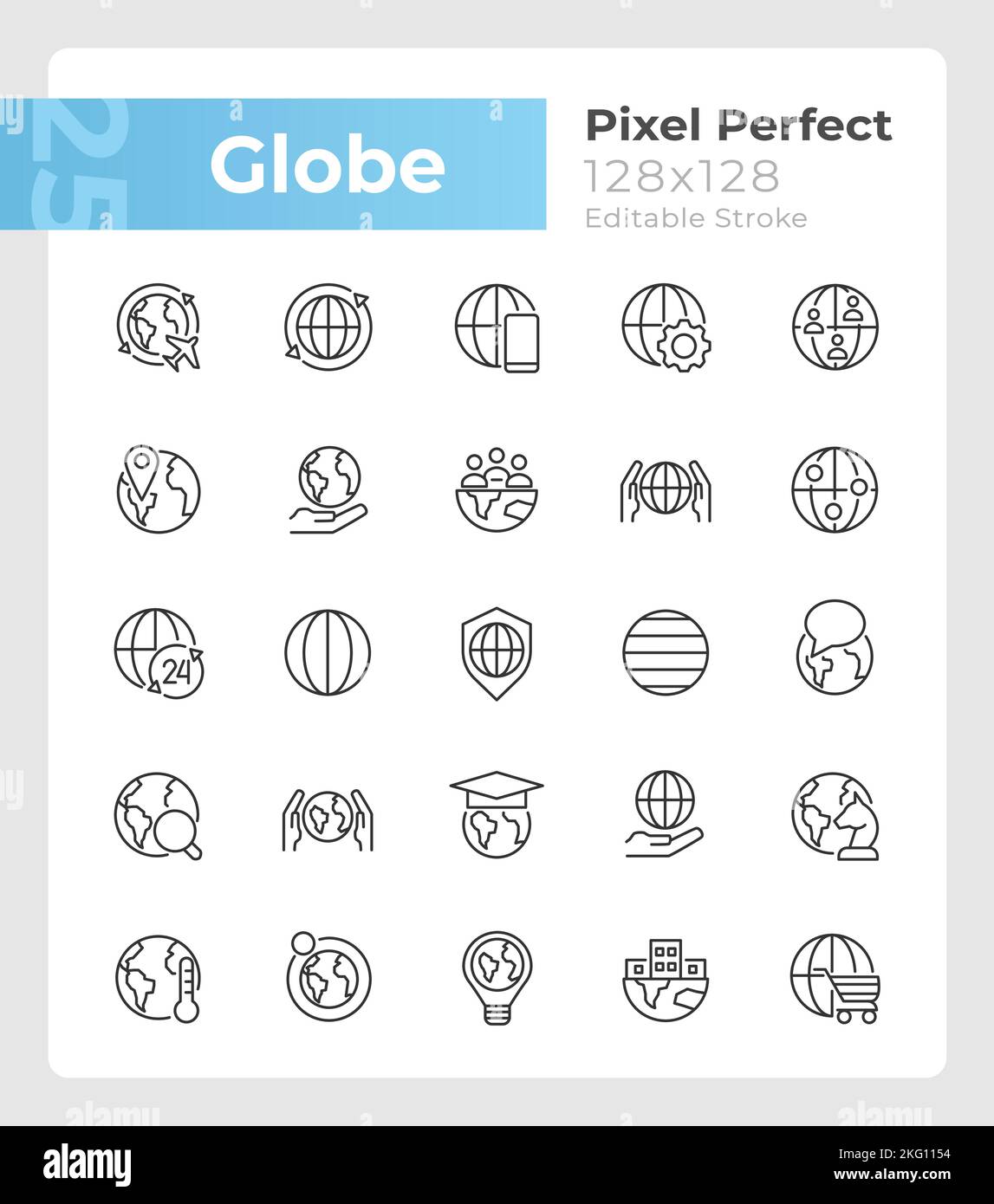 Globe pixel perfect linear icons set Stock Vector Image & Art - Alamy