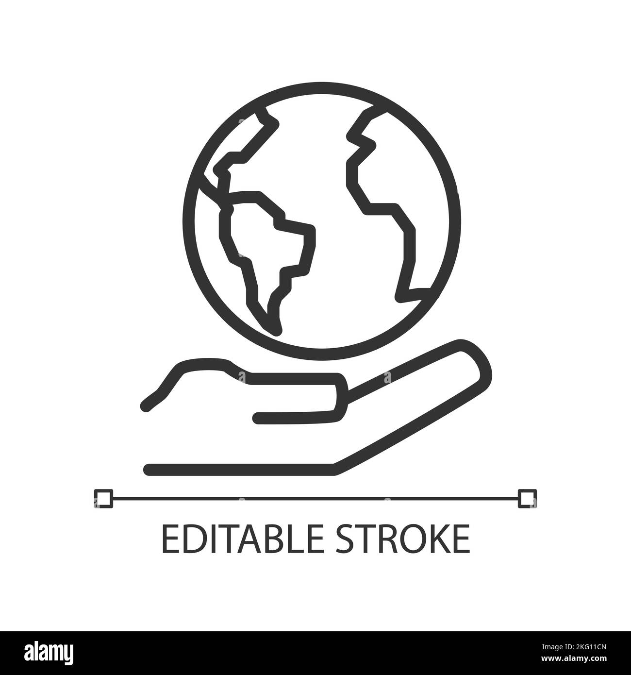 Globe on hand pixel perfect linear icon Stock Vector
