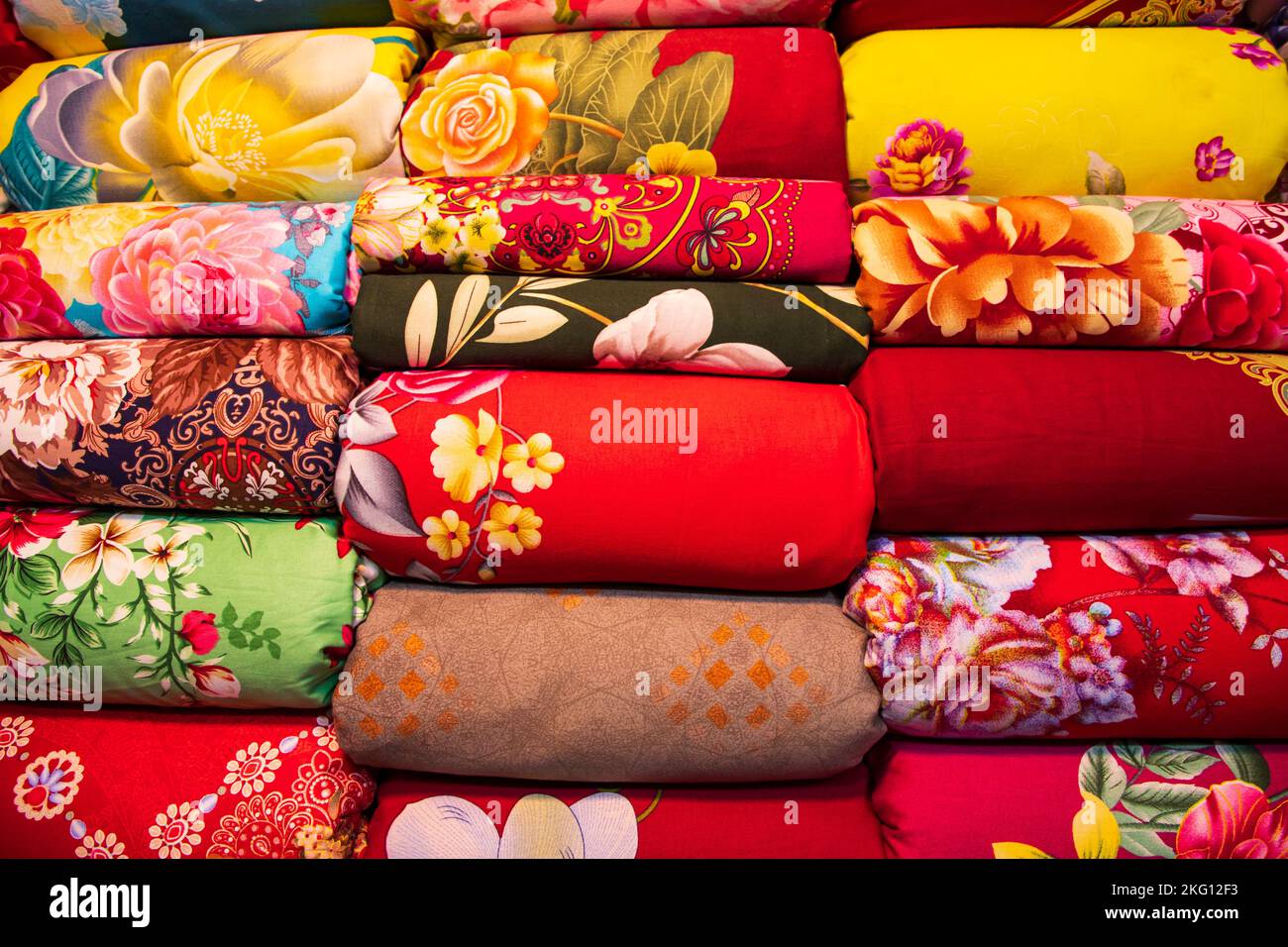 Artistic variety shade tone colors Bed sheets stacked on retail Shop ...
