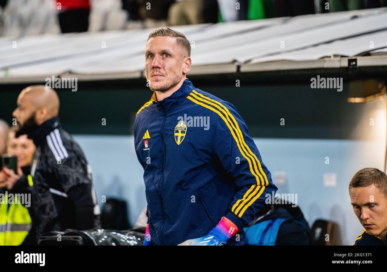 Malmoe, Sweden. 19th, November 2022. Goalkeeper Robin Olsen of Sweden seen during the football friendly between Sweden and Algeria at Eleda Stadion in Malmoe. (Photo credit: Gonzales Photo - Joe Miller). Stock Photo