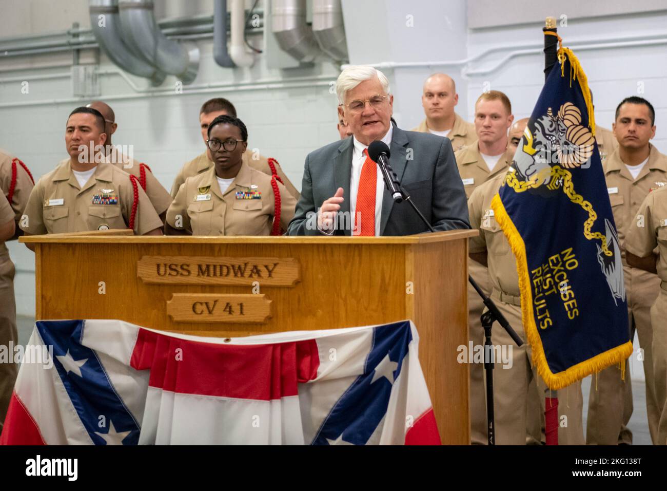 The 8th Master Chief Petty Officer of the Navy, John Hagan, speaks at