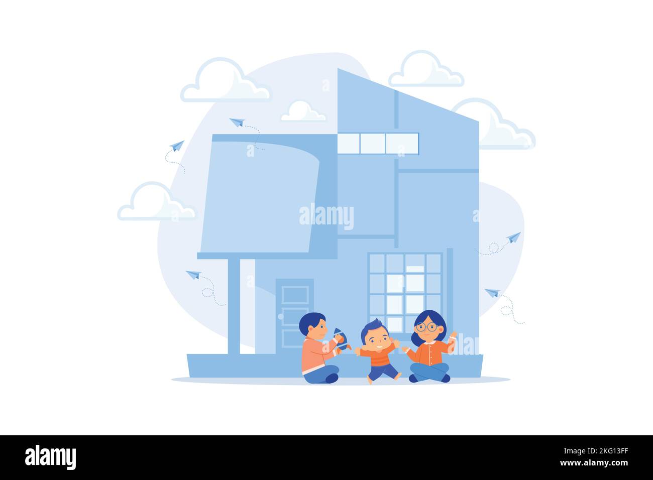 Children play in center giving information about treatment of ASD. Autism center, treatment of autism spectrum disorder, kids autism help concept. fla Stock Vector