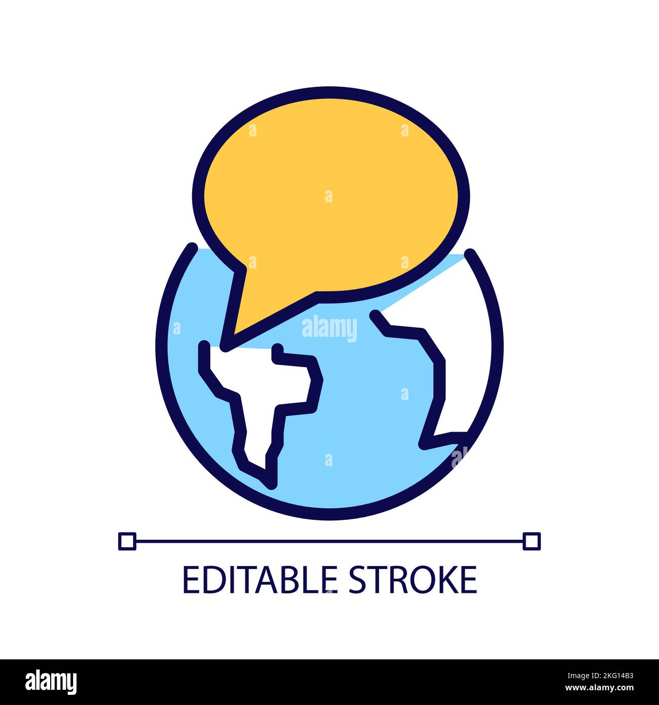 Globe with speech bubble pixel perfect RGB color icon Stock Vector