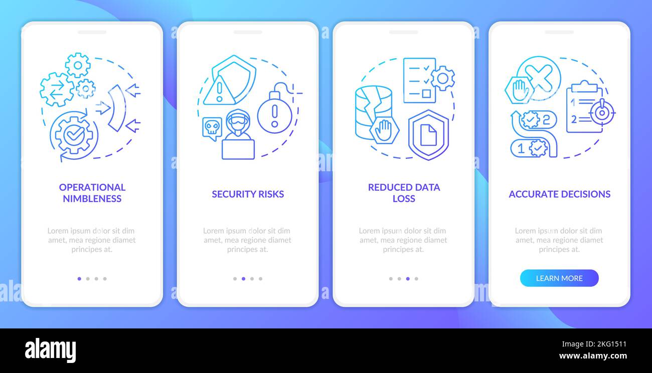 Optimized information systems blue gradient onboarding mobile app screen Stock Vector