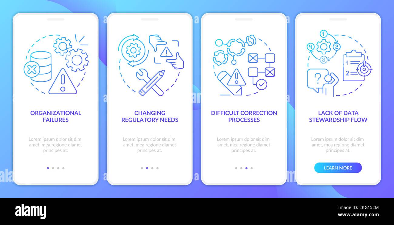 Information management problems blue gradient onboarding mobile app screen Stock Vector