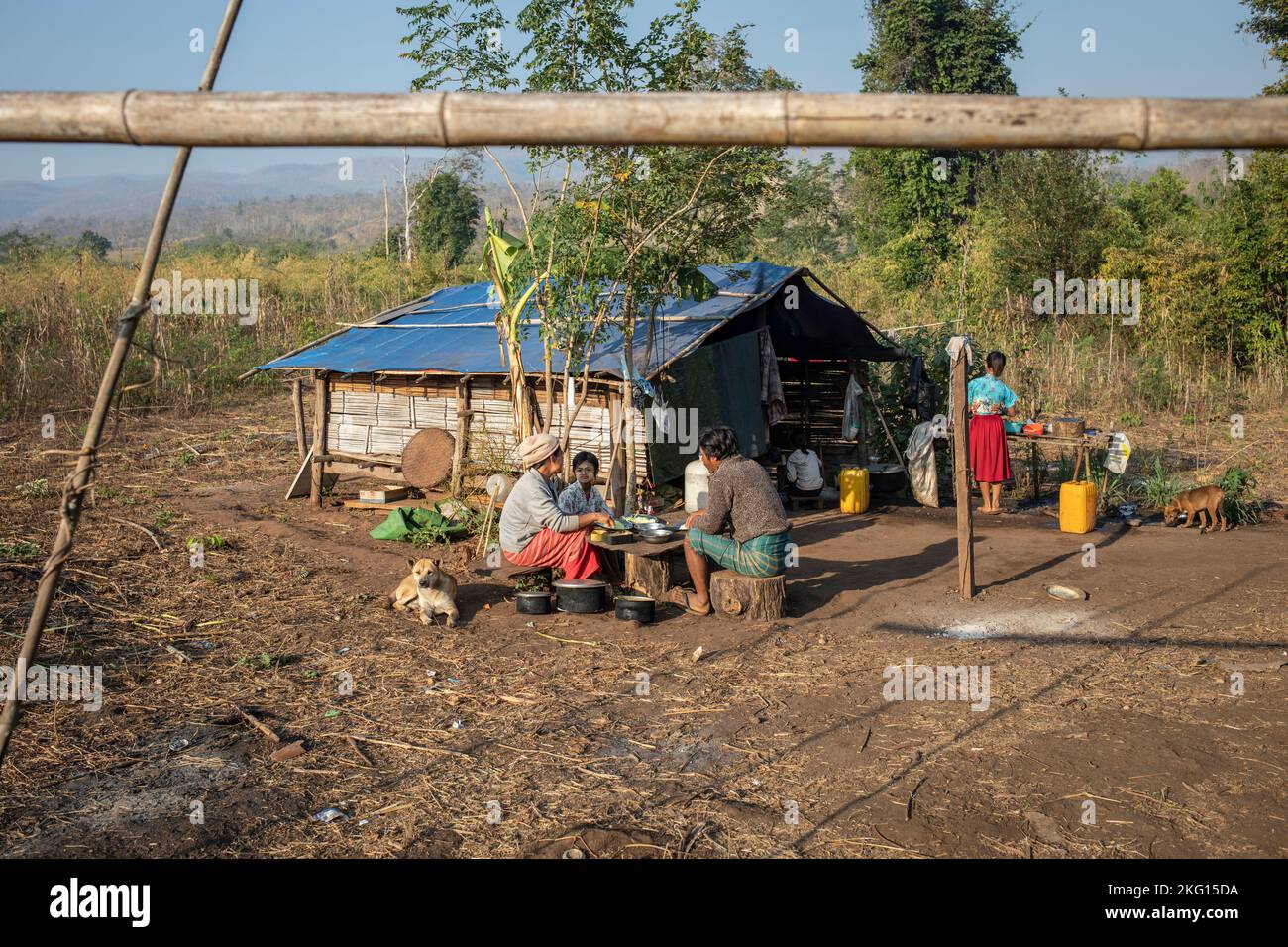 A family of farmers in eastern Myanmar. Stock Photo