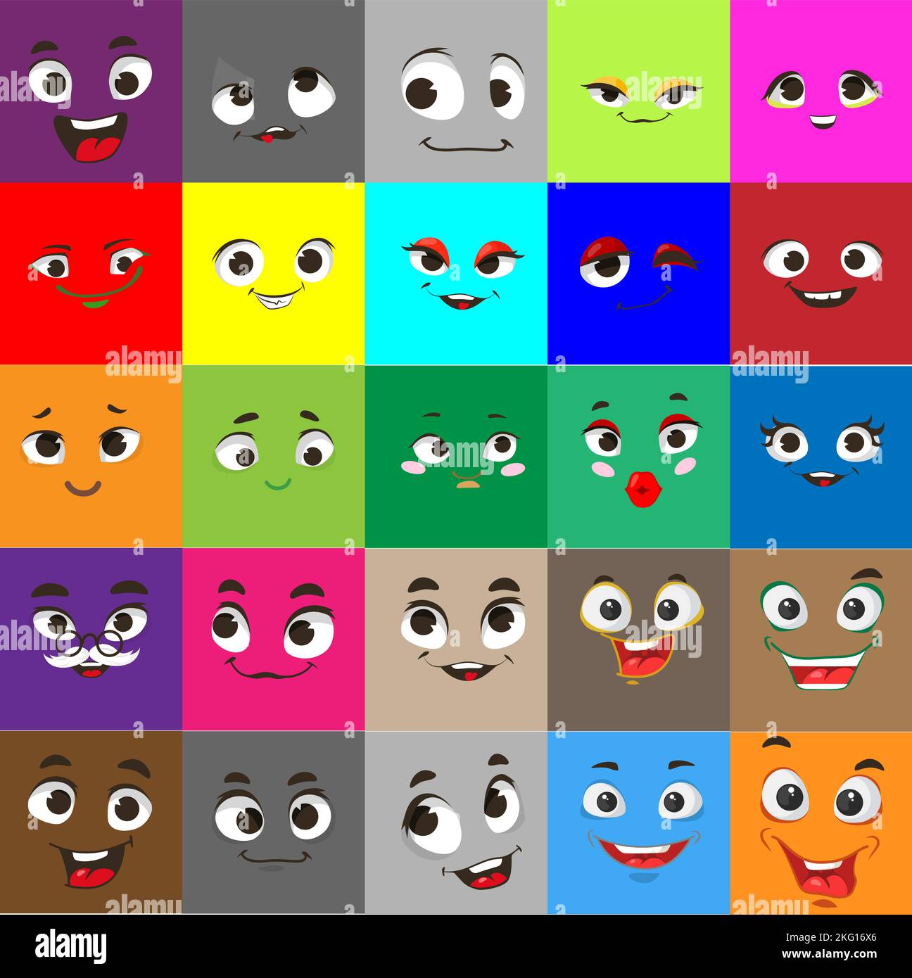Square emoji vector icon emoticon cartoon face set Stock Vector