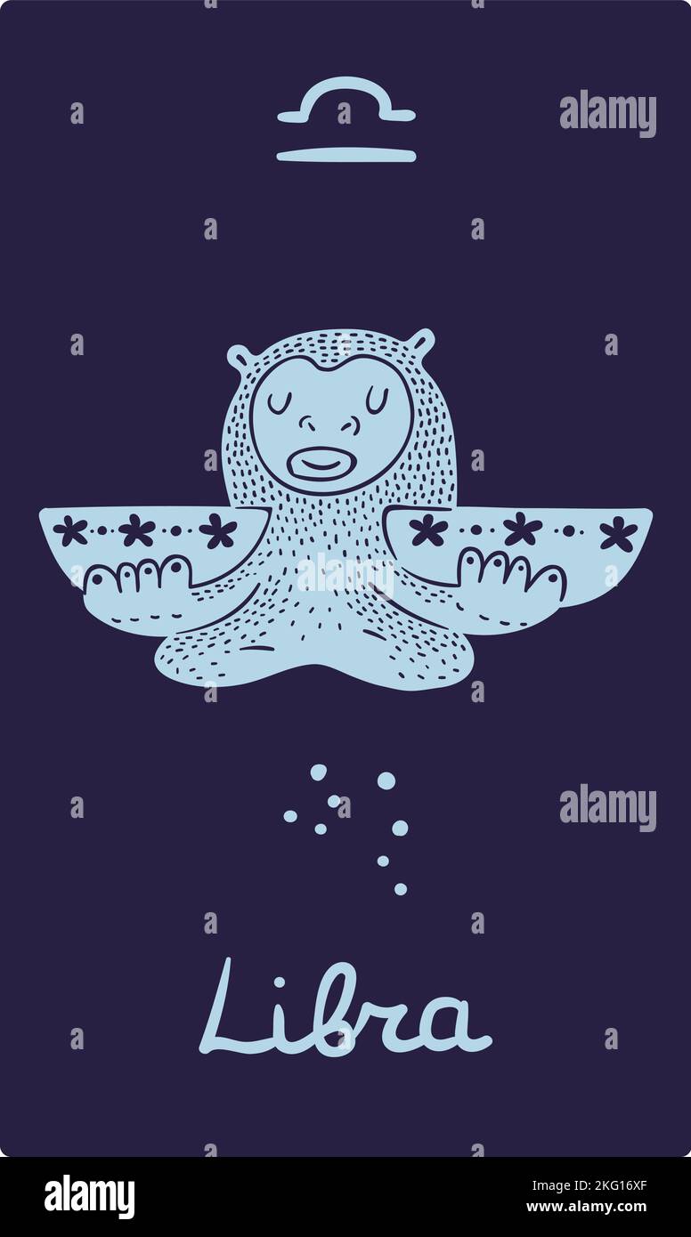 Zodiac signs card. Libra constellation. Astrological symbol. Patterned